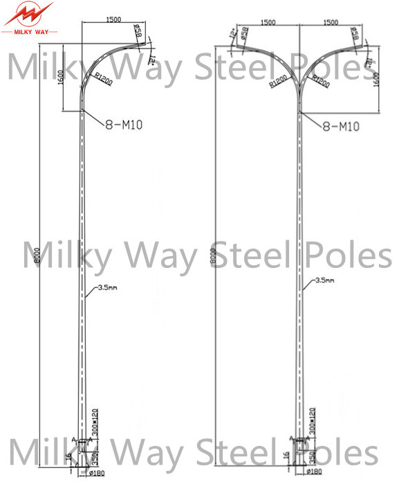 8 réverbère de route de M 10m 11.8m Polonais, soudure en acier galvanisée de Polonais AWS D1.1 3