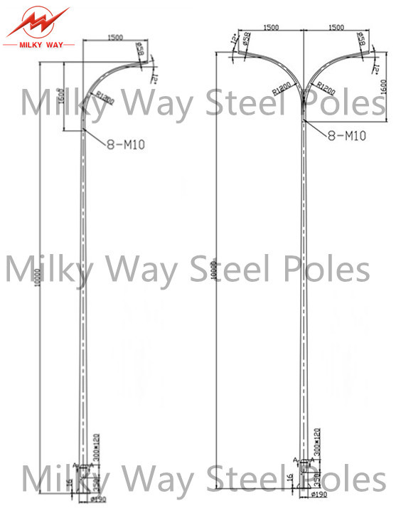 12 double réverbère de bras de M 3.5mm Polonais, Polonais tubulaire en acier 15 ans de garantie 4