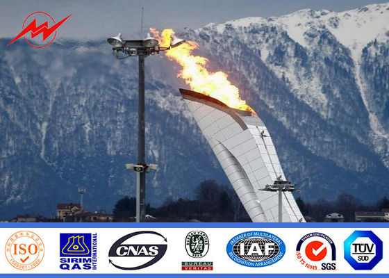 Mât galvanisé conique typique Polonais de Headframe 45m haut pour jusqu'à 64 appareils d'éclairage d'inondation