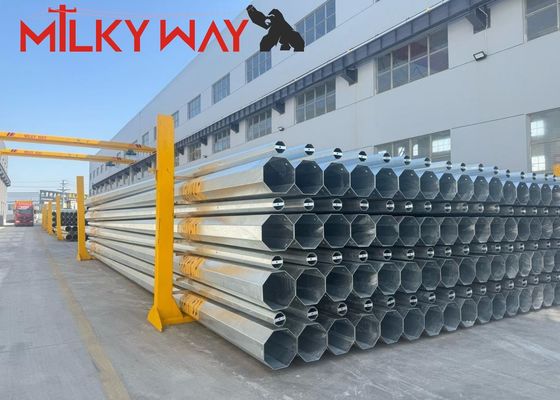 33KV Tubular Octagonal Steel Power Pole with 500 Kg Design Load and Wind Speed 160km/h Earthquake Resistant