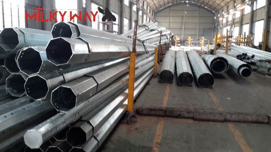 33KV Tubular Octagonal Steel Power Pole with 500 Kg Design Load and Wind Speed 160km/h Earthquake Resistant