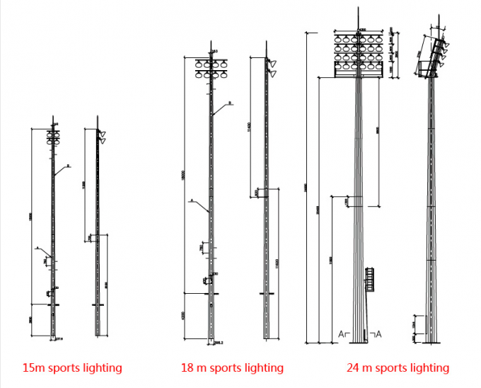 Éclairage Polonais élevé adapté aux besoins du client de tour de mât du football polygonal de stade de 50m pour le stade de football avec 40 lumières 2